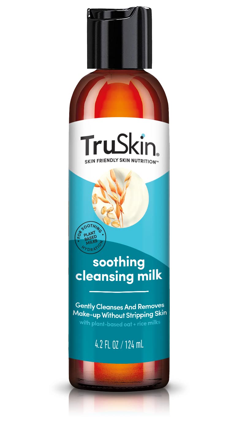 TruSkin Soothing Cleansing Milk - Gentle Facial Cleanser with Rice & Oat Milk, Hyaluronic Acid - Removes Make-Up Without Strippi