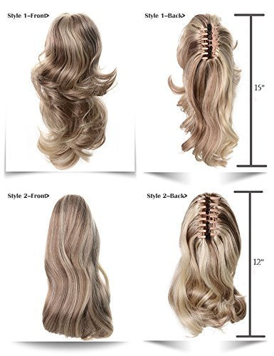 Onedor 15'' Synthetic Fiber Curly Ponytail Hair Extension Hairpiece With Clip-In Jaw Clips, Dual-Use Hair Extensions (130A-Fox R
