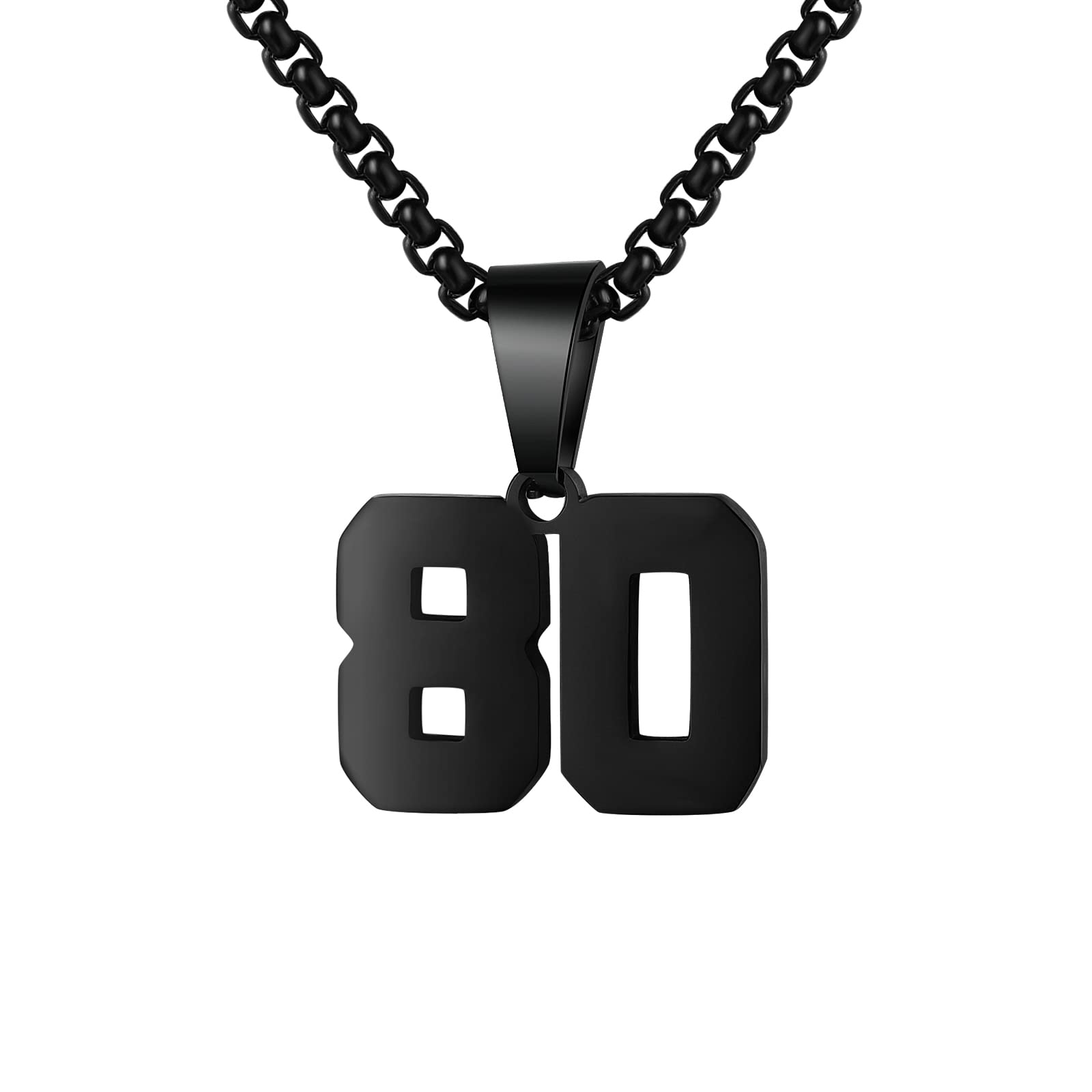 Number Necklaces Personalized Necklaces Black Initial Number Pendant Stainless Steel Chain Movement Necklaces for Men Women (80)