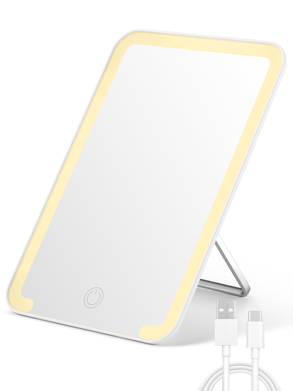 OMIRO Lighted Travel Makeup Mirror, 8 x 5 inches Desk Mirror with Foldable Stand and 3 Lighting Modes for Shaving and Travelling