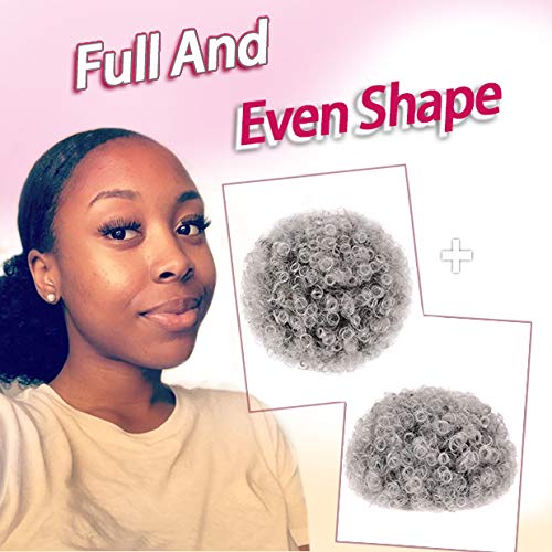 rosmile Afro Puff Drawstring Ponytail Extension, Ombre Gray #1BT0906, 7"-8" Diameter, Synthetic Clip-On Curly Bun for Black Women