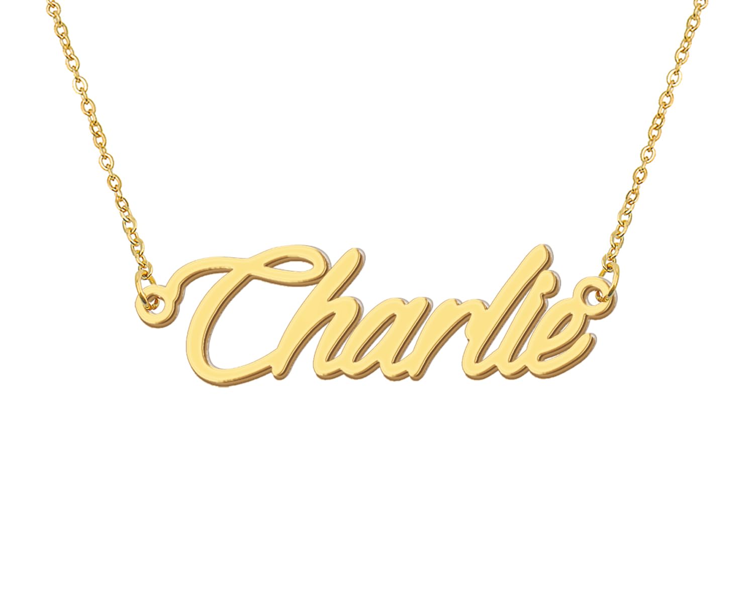 Aoloshow 18k Gold Plated Charlie Name Plate Necklace Mens Nameplate Necklaces Stainless Steel Jewelry for Valentines Day
