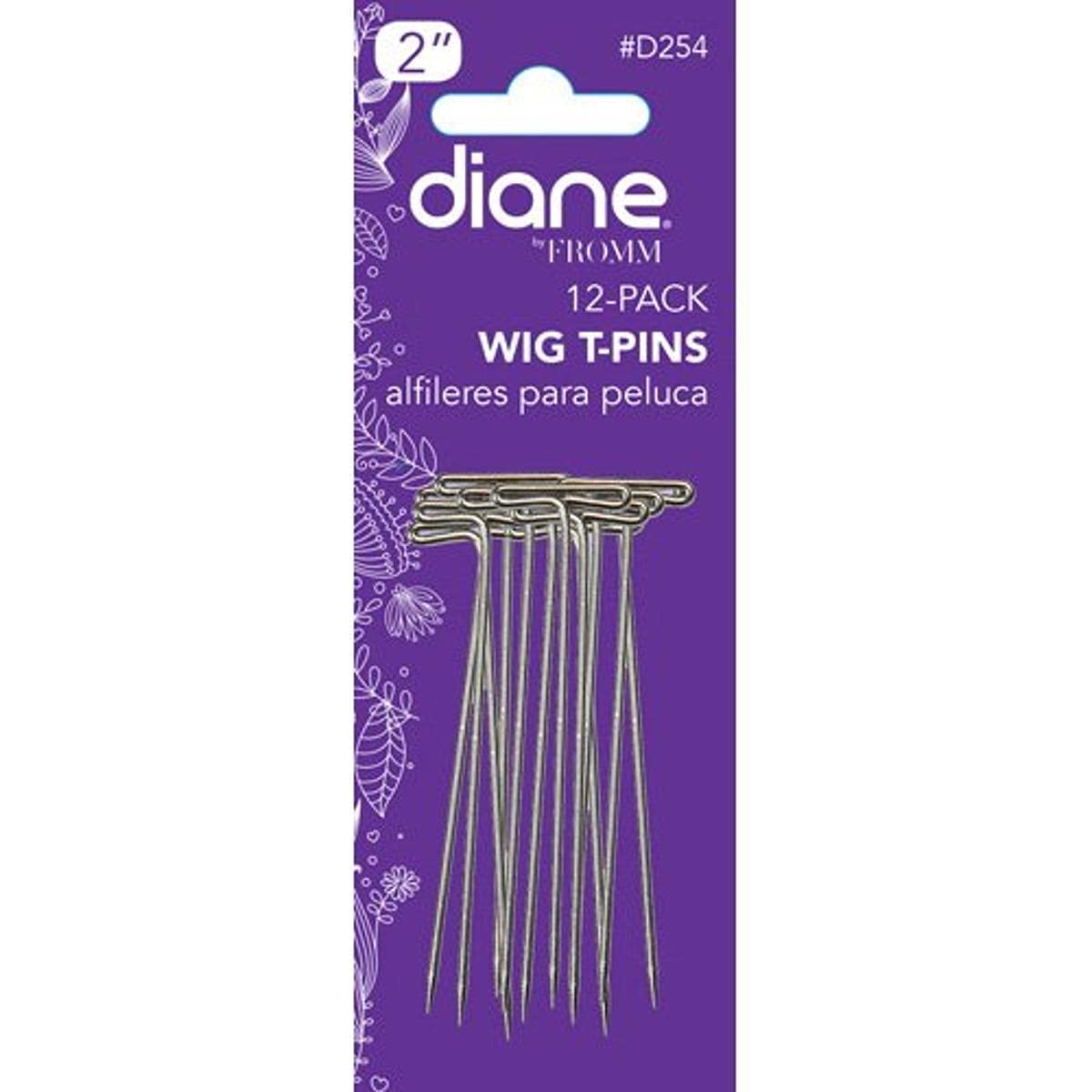 Diane 2-Inch T-Pins for Wigs, Toupees, Hairpieces, Crafting, Displaying, Styling Mannequin Heads and Wig Stands, Silver (12 Pack