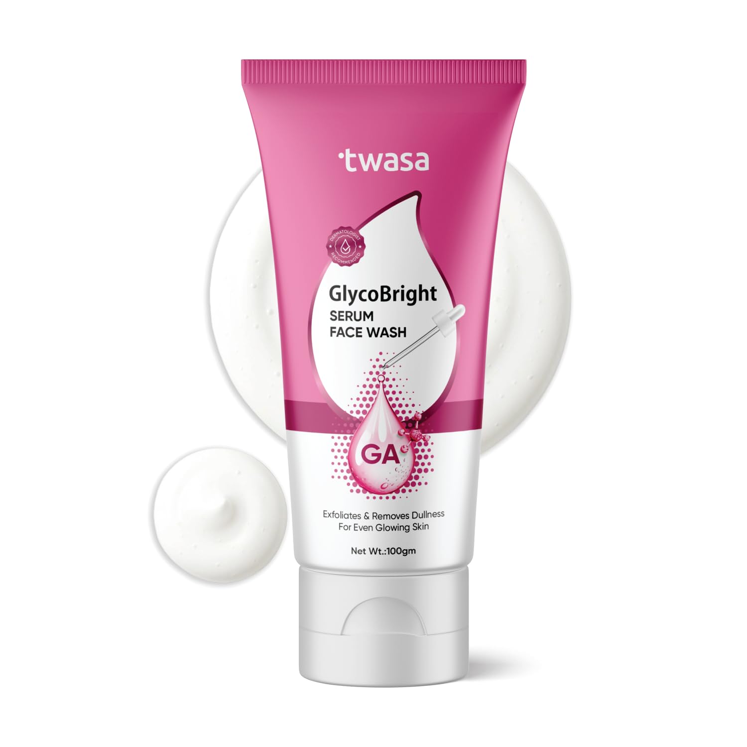Twasa Glycobright Brightening Face Wash For Exfoliates, Even Tone & Glowing Skin | Glycolic Acid Face Wash For Dull Skin | For M