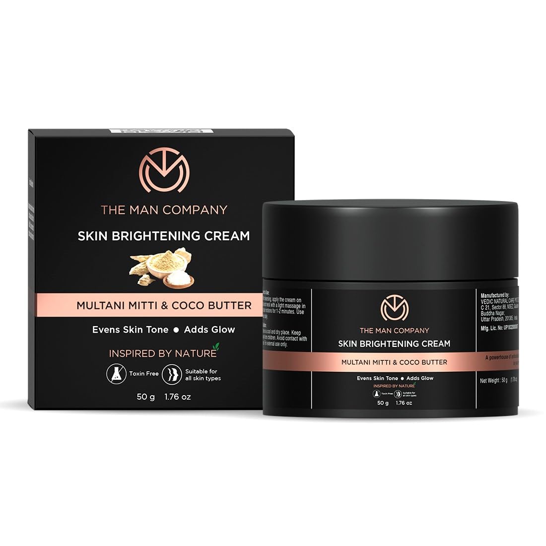 The Man Company Skin Brightening Cream  50Gm For Glowing Radiant Skin | Enriched With Multani Mitti, Coco Butter, Hyaluronic Ac