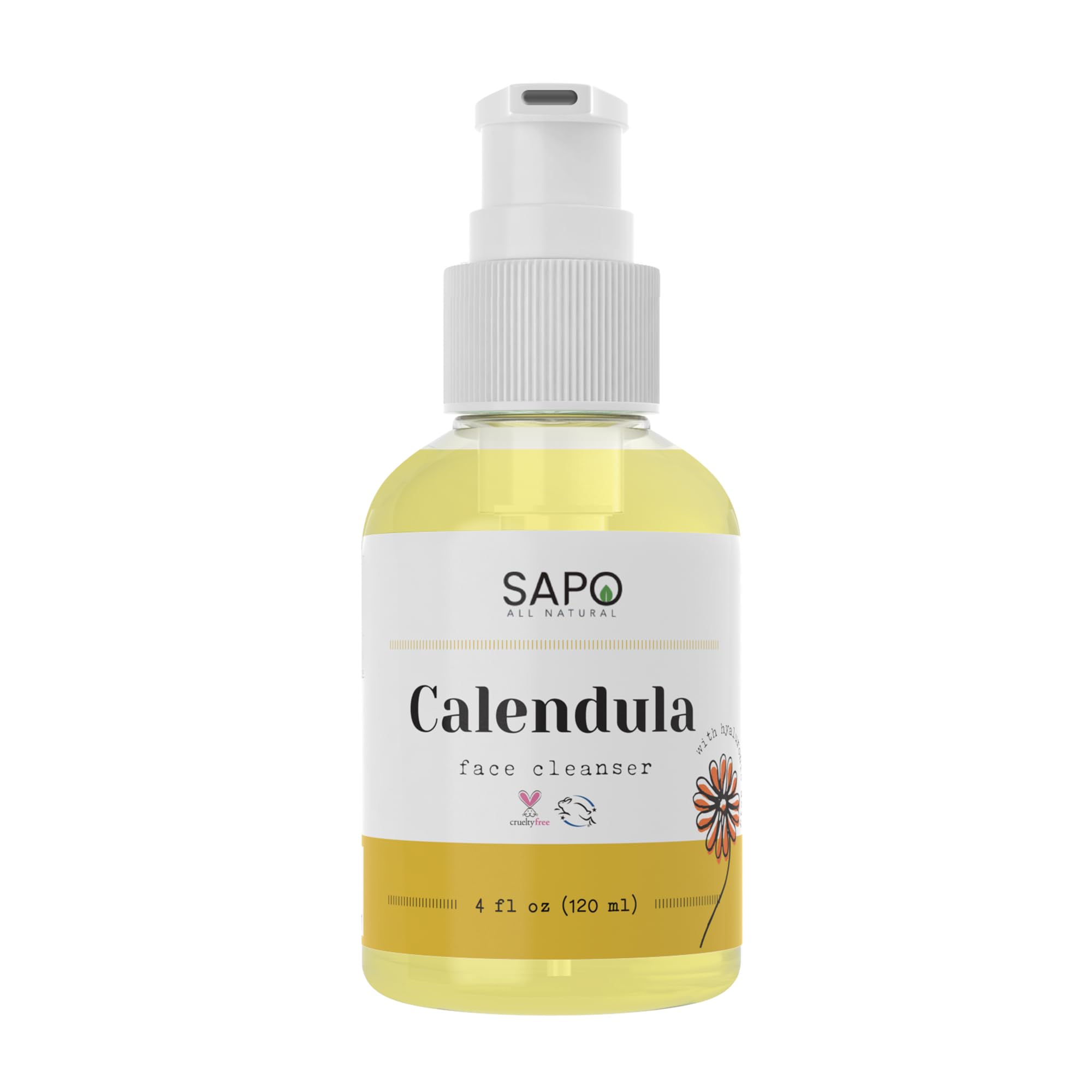 Sapo All Natural Calendula Face Cleanser - A Calming and Soothing Facial Wash that Gently Cleanses Acne, Oily and Sensitive Skin
