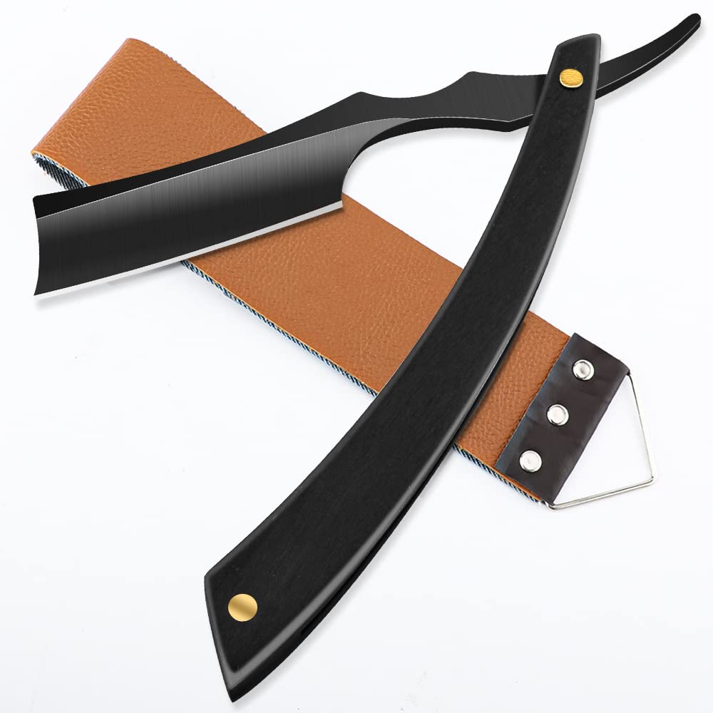 Straight Razor with Strope - Professional Straight Edge Barber Razor Premium Stainless Steel Shaver Razor with Shaving Strop for