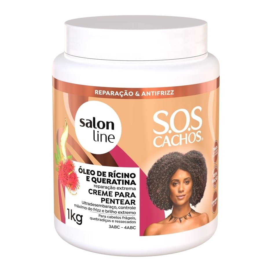 Salon Line - Linha SOS Cachos (Oleo de Ricino e Queratina) - Creme para Pentear 1 Kg - (SOS Curls (Castor Oil and Keratin) - Com