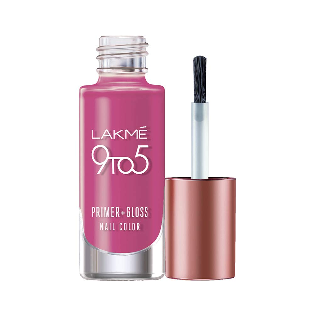 Lakm 9 To 5 Primer + Gloss Nail Colour, Pink Pace, 6 Ml