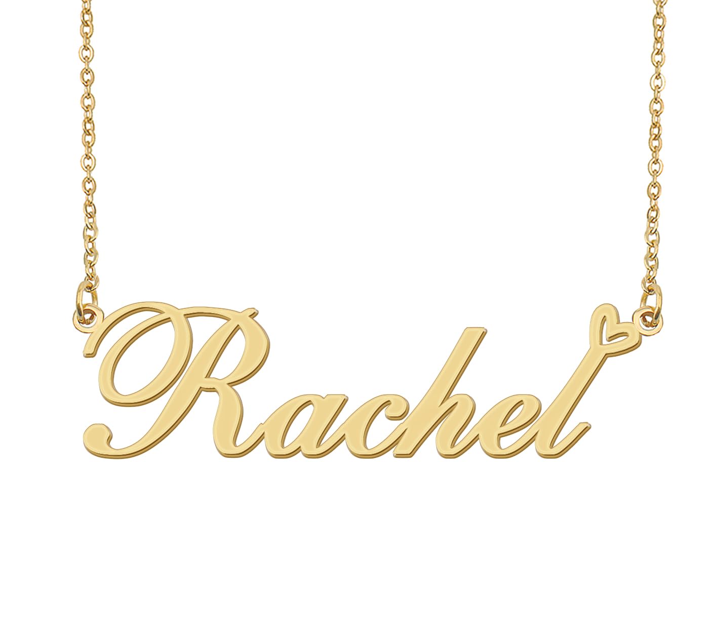 Aoloshow Rachel Name Necklace Heart Charm Pendant 18k Gold Plated Stainless Steel Jewelry for Womens Graduation