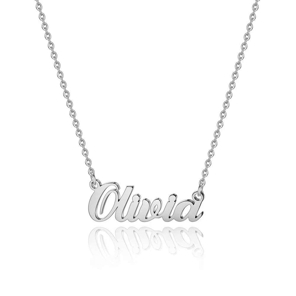 Hidepoo Olivia Name Necklace - Personalized Name Pendant Necklace, Olivia Necklace Chain for Birthday, Wedding, Mother's Day, Va