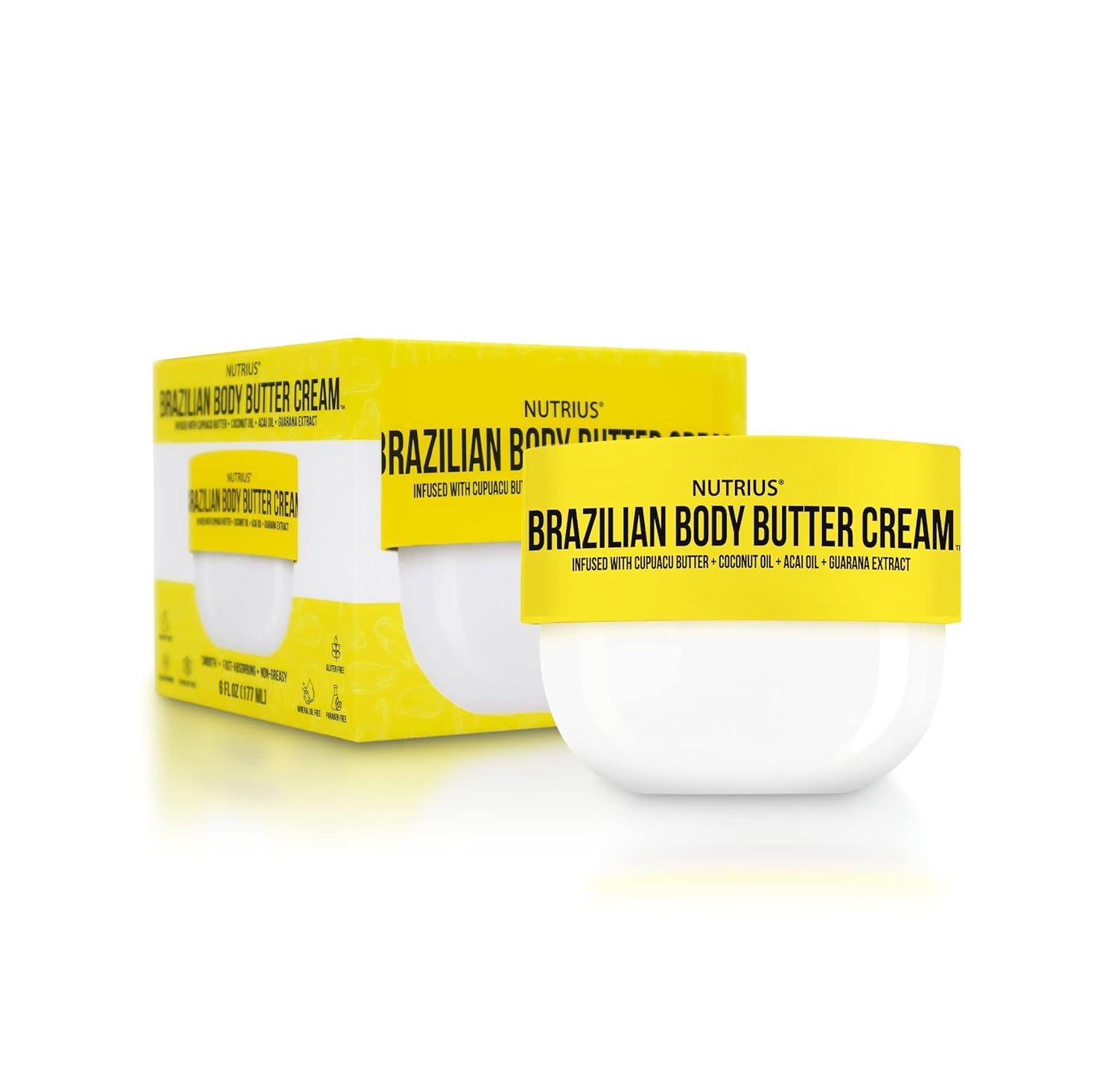 Nutrius Brazilian Body Butter Cream, 6 Fl Oz