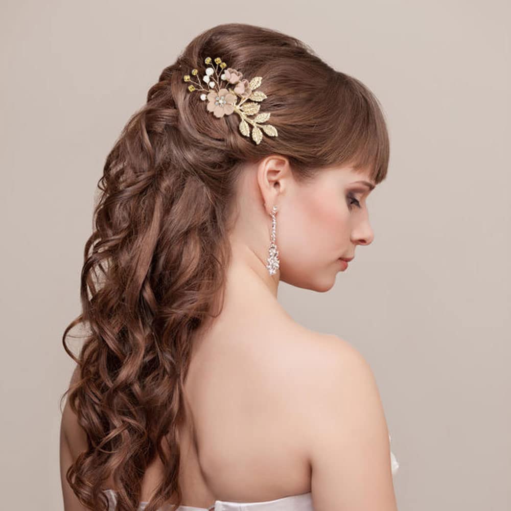 Insowni 20 Pack White Dusty Pink Blue Flower Bridal Wedding Hair Side Combs+Flower Hair Pins+Twist Spiral Pearl Hair Pins Floral