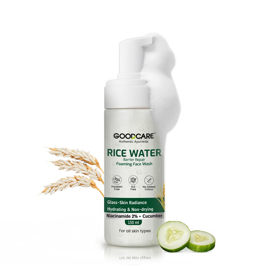 Goodcare Rice Water Foaming Face Wash | Barrier Repair Cleanser With 2% Niacinamide & Cucumber | SlsFree, Hydrating, Gentle Cle