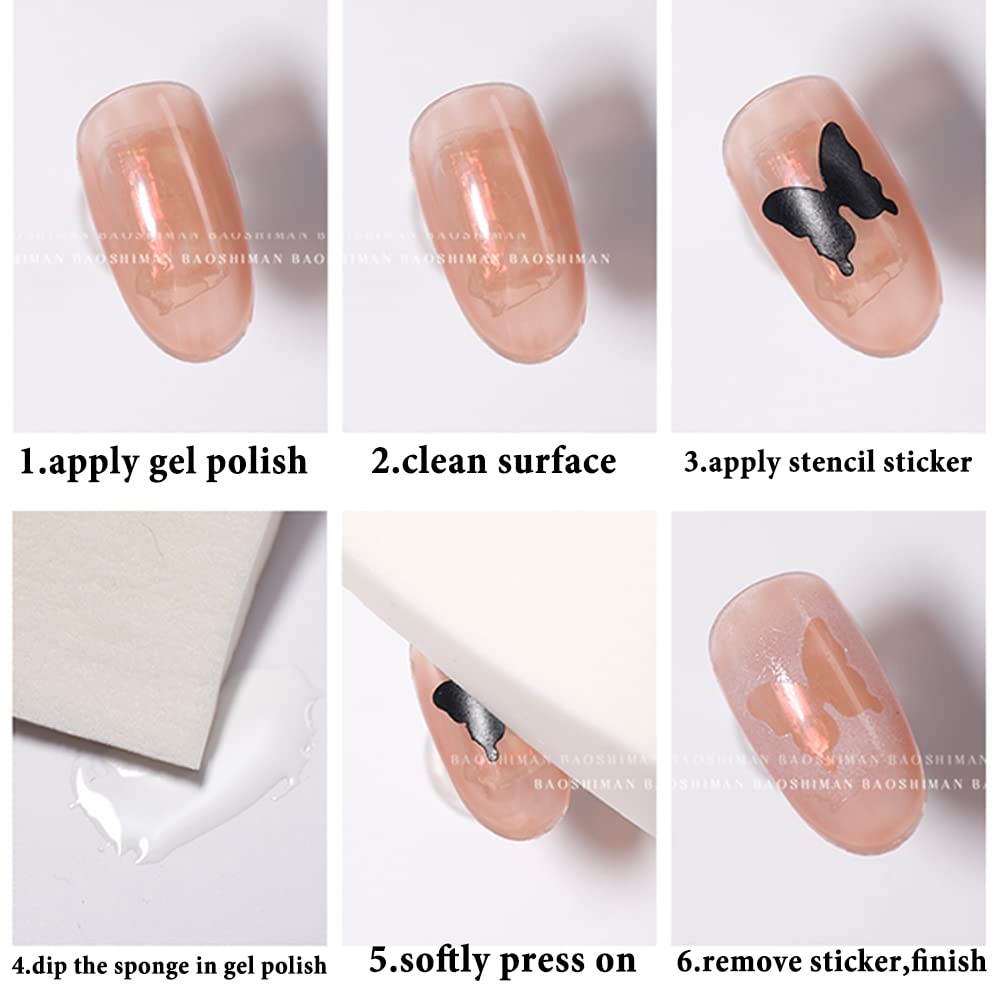 Airbrush Stencil for Nails 10 Sheets Heart Nail Charms Butterfly Bear Stars Hollow Nail Sticker Airbrush Templates French Manicu