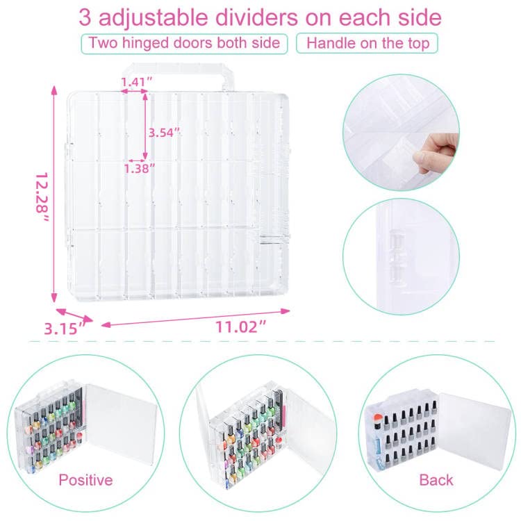 Jiasheng Two Nail Polish Organizer Case Holders, 48 Bottles Universal Nail Storage Box For Double Side Adjustable Space Divider