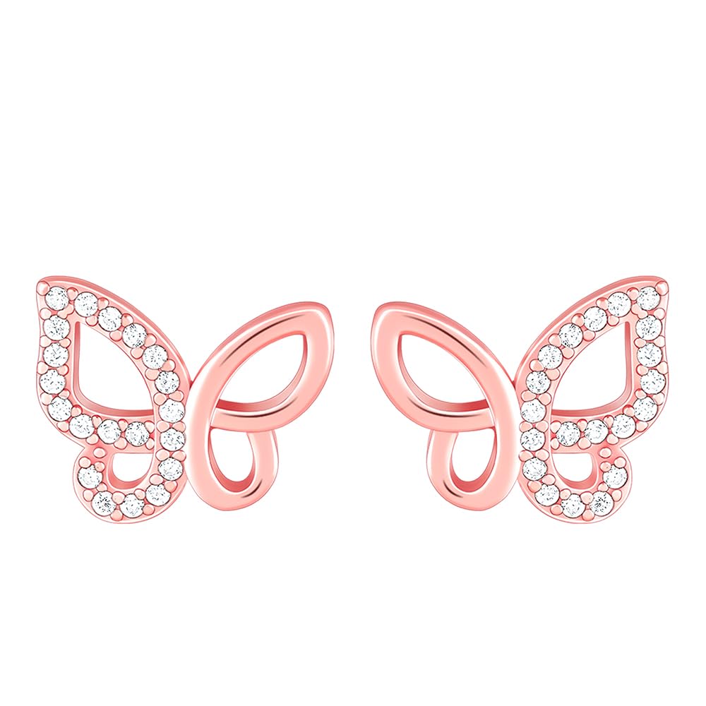Giva 925 Silver Rose Gold ZirconStudded Butterfly Earrings| Drops To Gift Women & Girls | With Certificate Of Authenticity And 