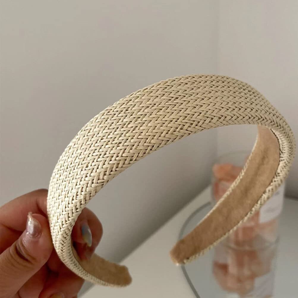 minkissy 3Pcs Straw Headbands Fashion Wide Headbands Rattan Boho Headband Non Slip Braided Raffia Head Bands for Beach Autumn Ha