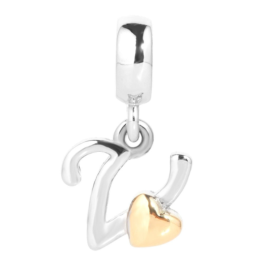 QueenCharms Initial A-Z Letter Charm Golden Heart Alphabet Dangle Beads For Bracelets & Necklaces (V)