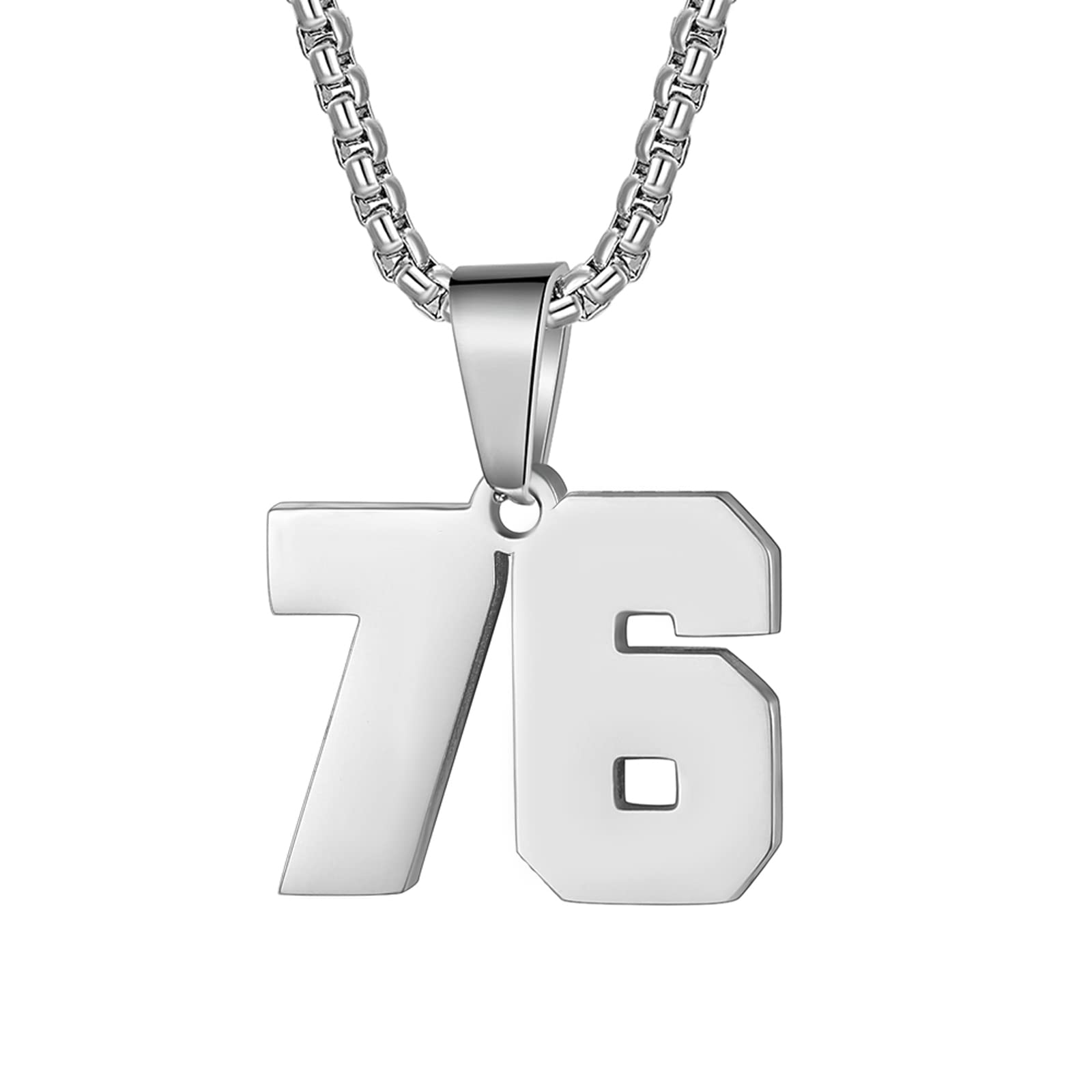 Number Necklaces Personalized Necklaces Silver Initial Number Pendant Stainless Steel Chain Movement Necklaces for Men Women (76