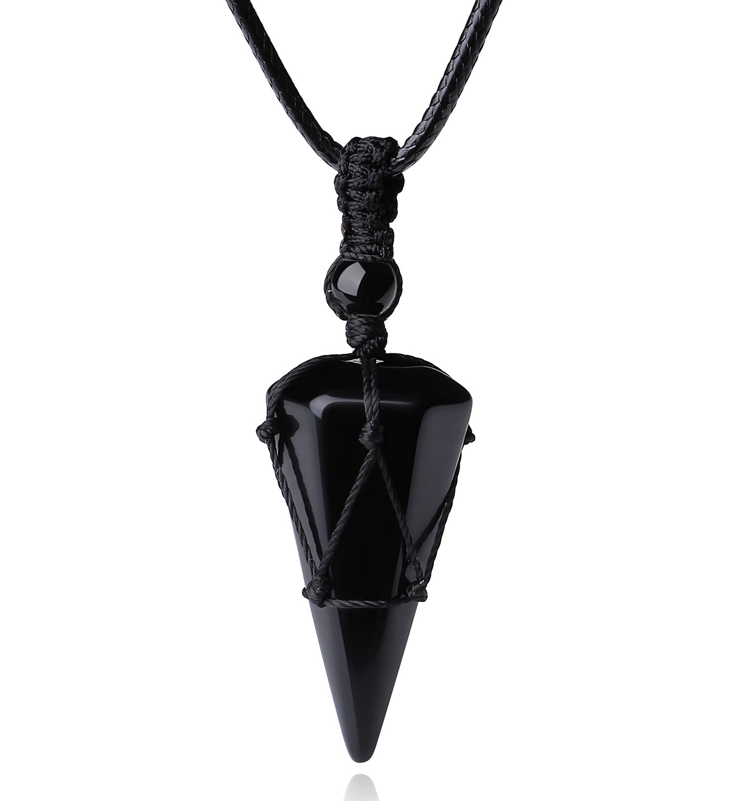 XIANNVXI Black Obsidian Necklace for Men Women Healing Crystal Stone Pointed Adjustable Black Rope Natural Gemstone Pendant Neck