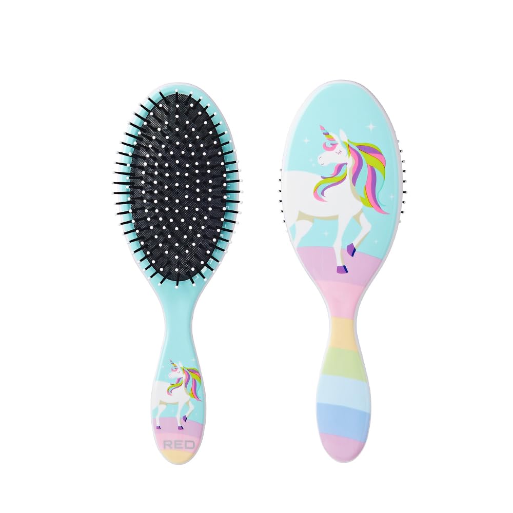 Red by Kiss Unicorn Detangler Brushes, Cute Kids Hairbrush Easy Wet Dry Hair Detangling & Styling, Scalp Massage & Smooth (Oval,