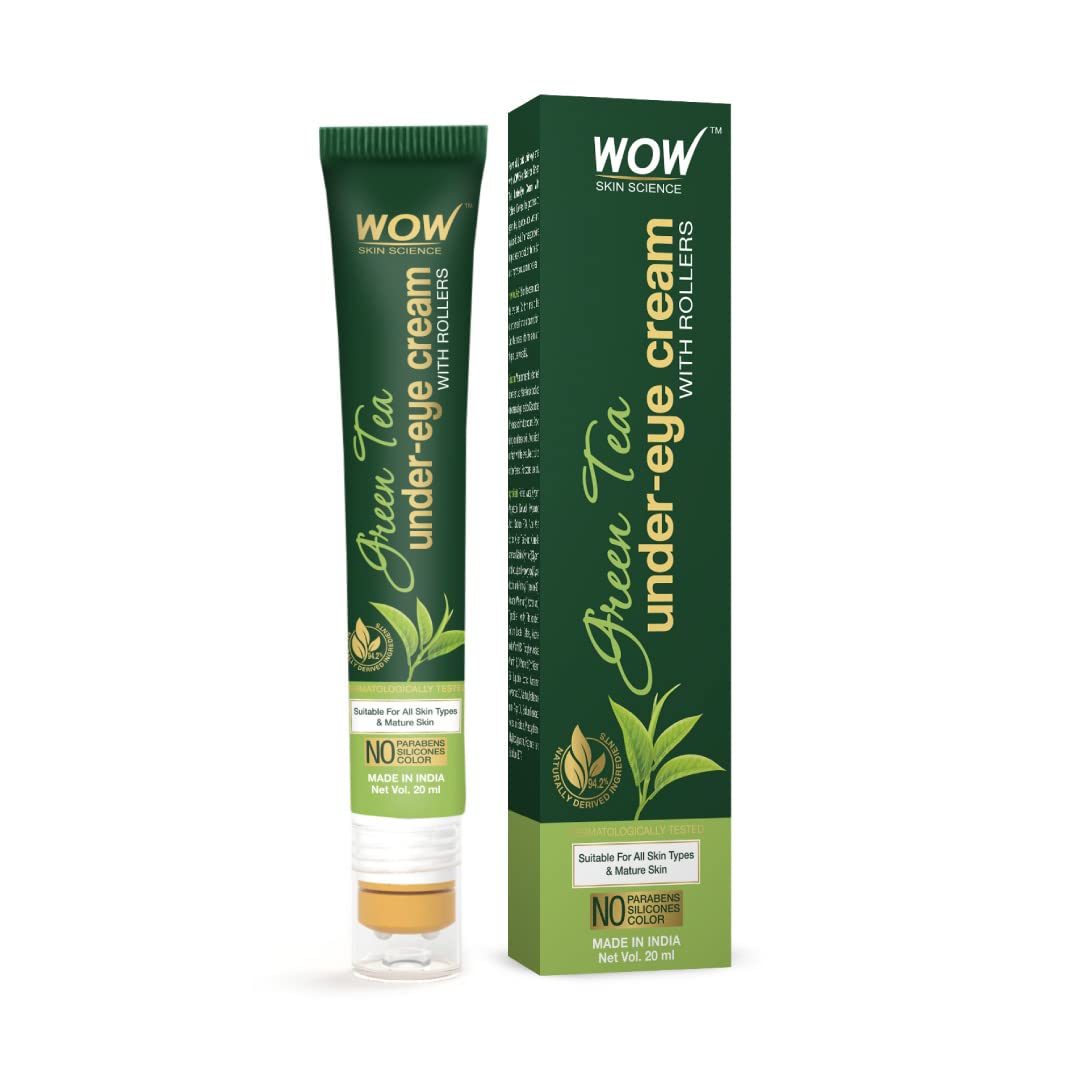 Wow Skin Science Green Tea Under Eye Cream With Rollers For Dark Circles | Puffy Eyes - 20 Ml