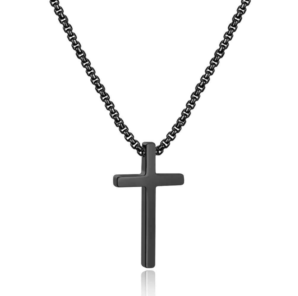 Ursteel Cross Necklace for Boys, Mens Cross Necklace Stainless Steel Cross Pendant Black Small Cross Chain for Men 16 Inch Cross