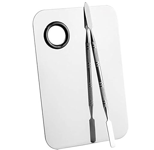 Sinen Stainless Steel Makeup Palette with Spatula Tool, 6x4 Inch, Silver - Ideal for Nail Art, Eye Shadow, and Pigment Blending