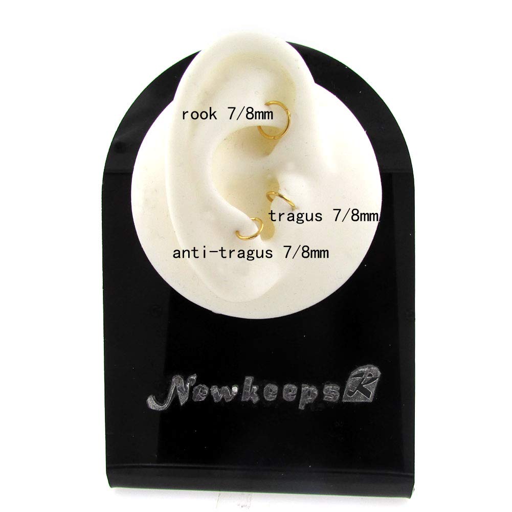 NewkeepsR 3PCS-0.8mm Gold Anodised Hinged Clicker Nose Hoop Rings, 20 Gauge 316L Steel Seamless Segment Sleeper Earrings Piercin