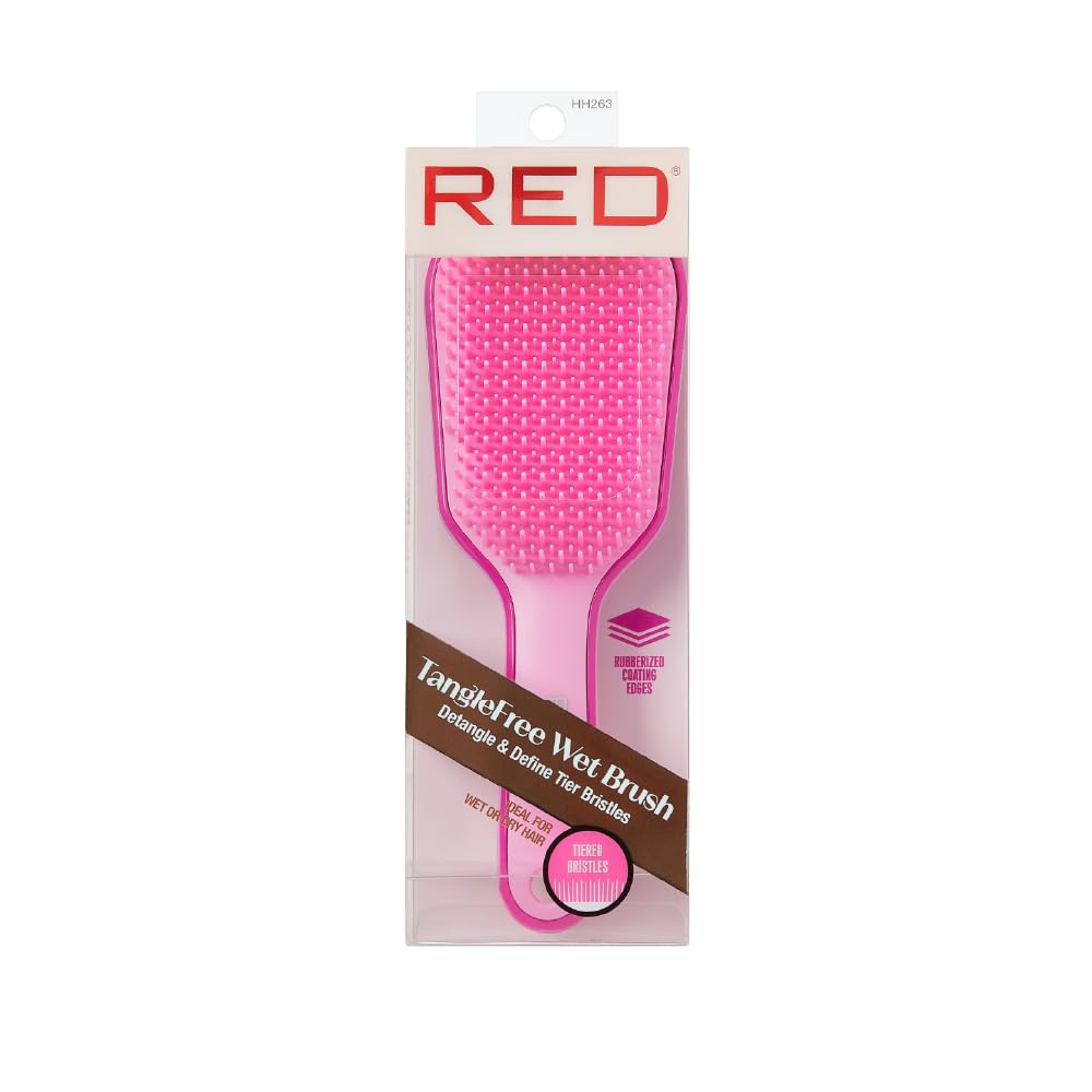 Red by Kiss Tangle-Free Wet Hair Brush, Detangling Hairbrush with Tiered Bristles for Wet & Dry Hair, Lightweight Comfortable Gr
