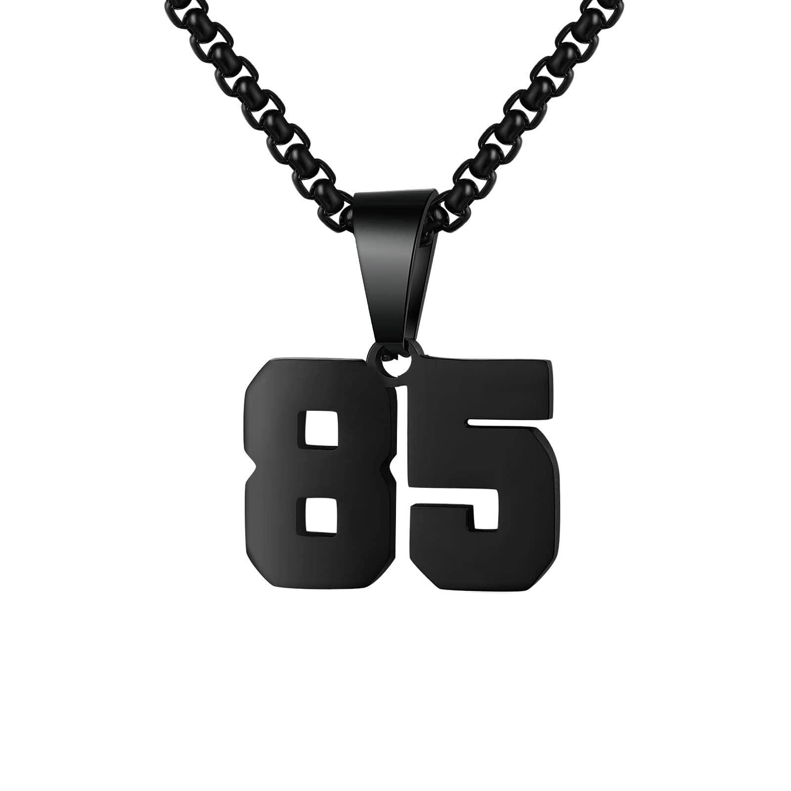 Number Necklaces Personalized Necklaces Black Initial Number Pendant Stainless Steel Chain Movement Necklaces for Men Women (85)