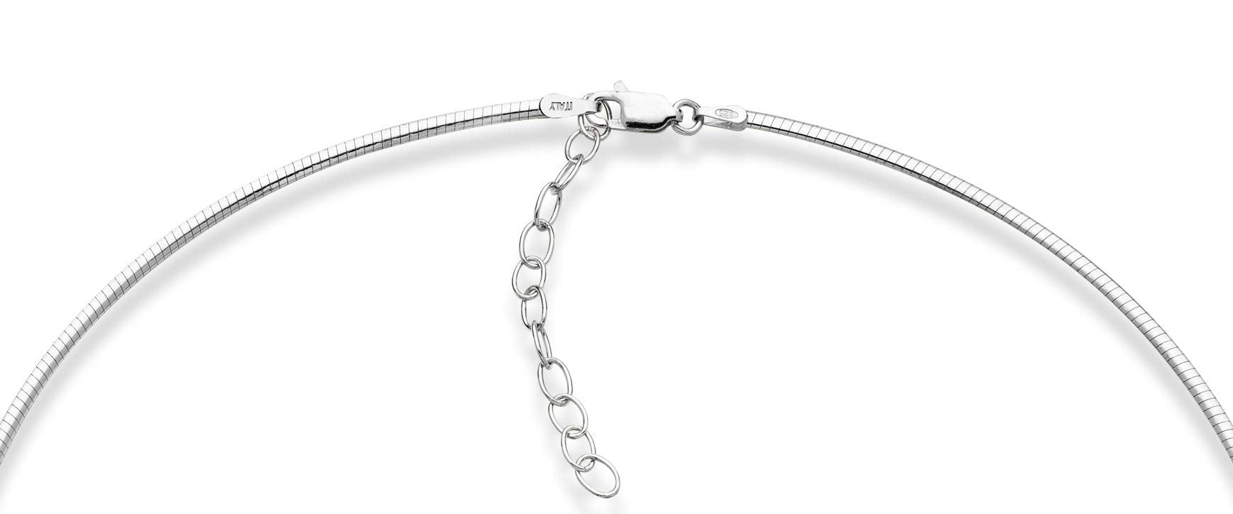 Miabella 925 Sterling Silver Italian 2mm or 2.5mm Solid Dome Omega Link Chain Necklace for Women 16 + 2 inch ext. Made in Italy