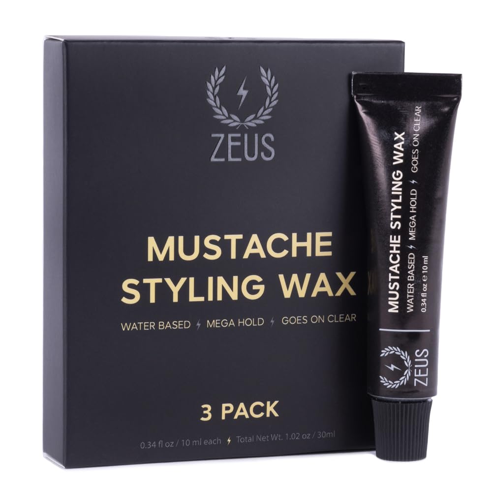 Zeus Mustache Styling Wax, Mega Hold Water Based Moustache Wax For Men (3 Pack)