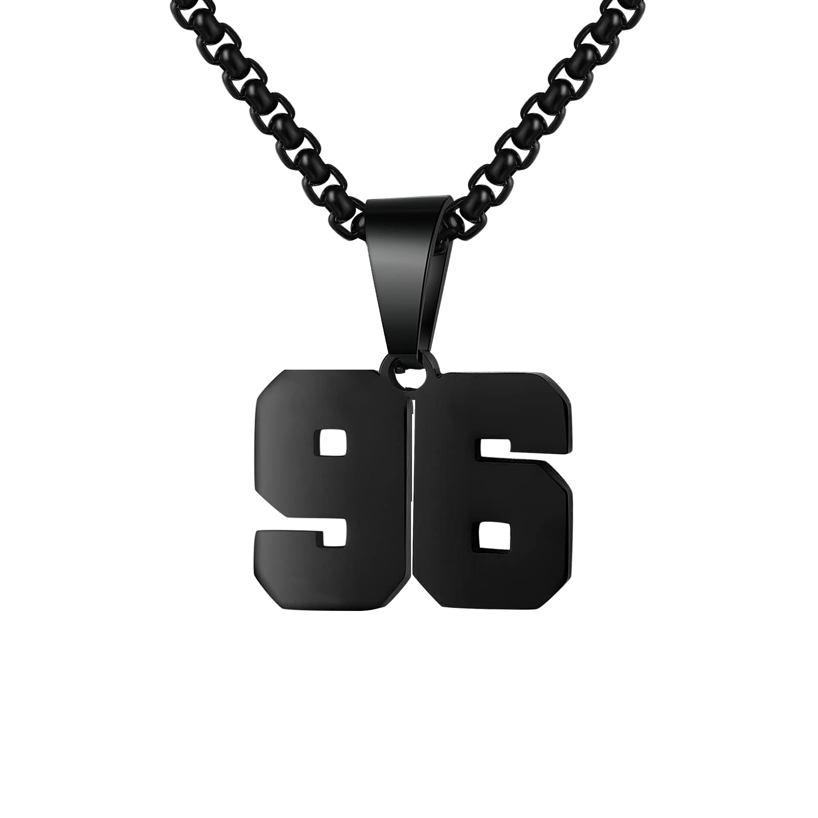 Number Necklaces Personalized Necklaces Black Initial Number Pendant Stainless Steel Chain Movement Necklaces for Men Women (96)