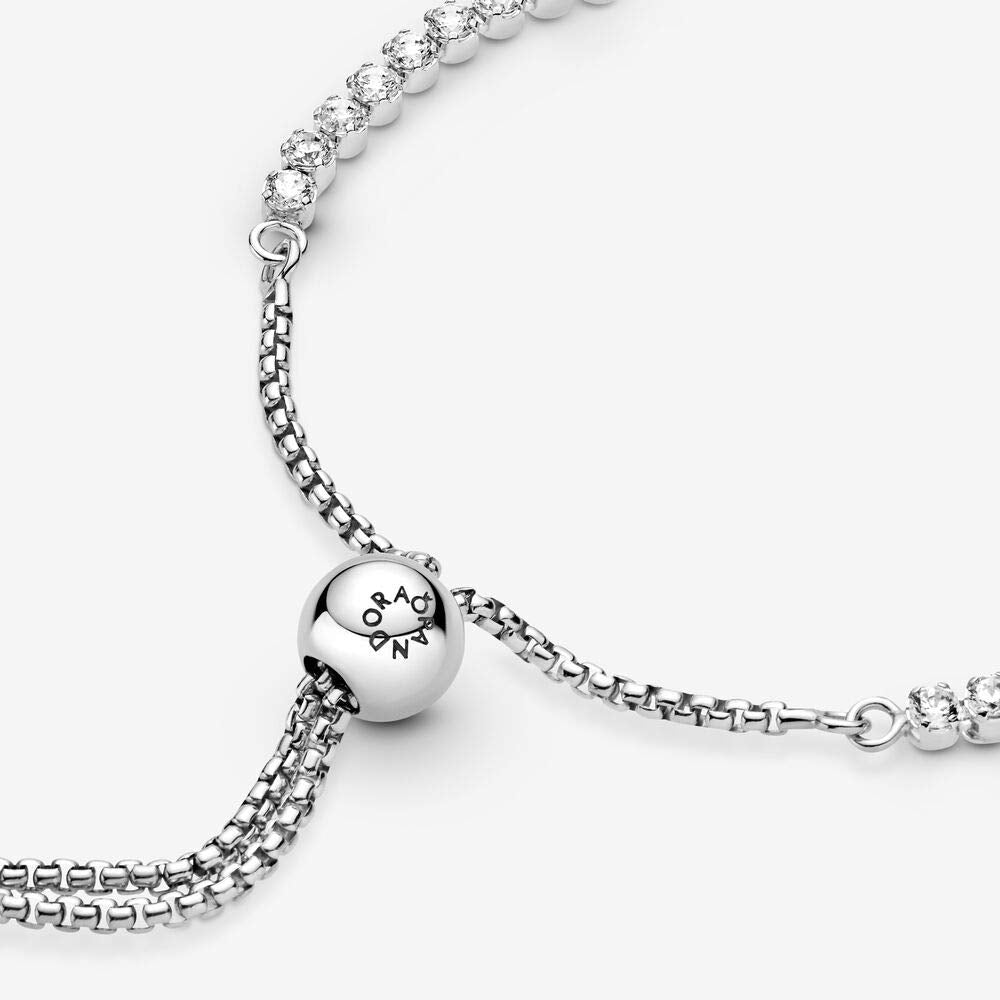 Pandora Sparkling Slider Tennis Bracelet, 9.1" Sterling Silver, Cubic Zirconia, Model 599375C01-1, Gift for Her