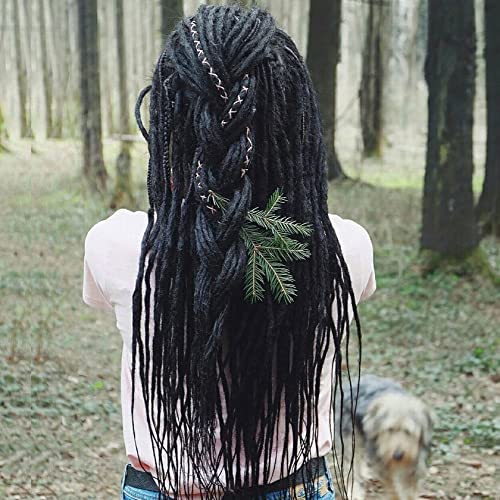 Kraler Dreadlock Extensions, 22 '' Black Synthetic Crochet Dreads Extensions 100% Handmade Single Ended Dreads Thin 0.6cm Width