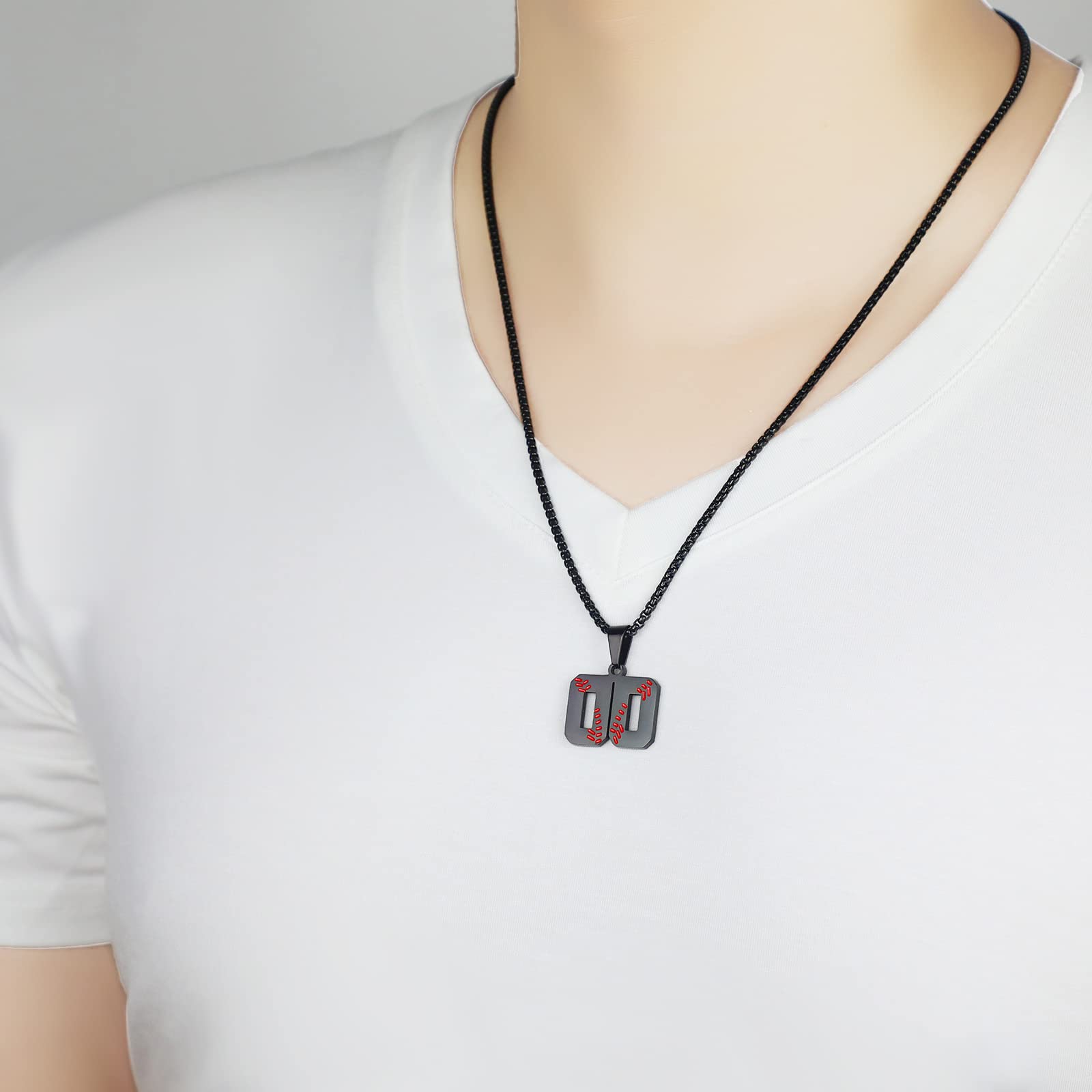 AIAINAGI Baseball Number Necklace for Men 00-99 Athletes Jersey Number Necklace Stainless Steel Chain Baseball Charm Pendant Per