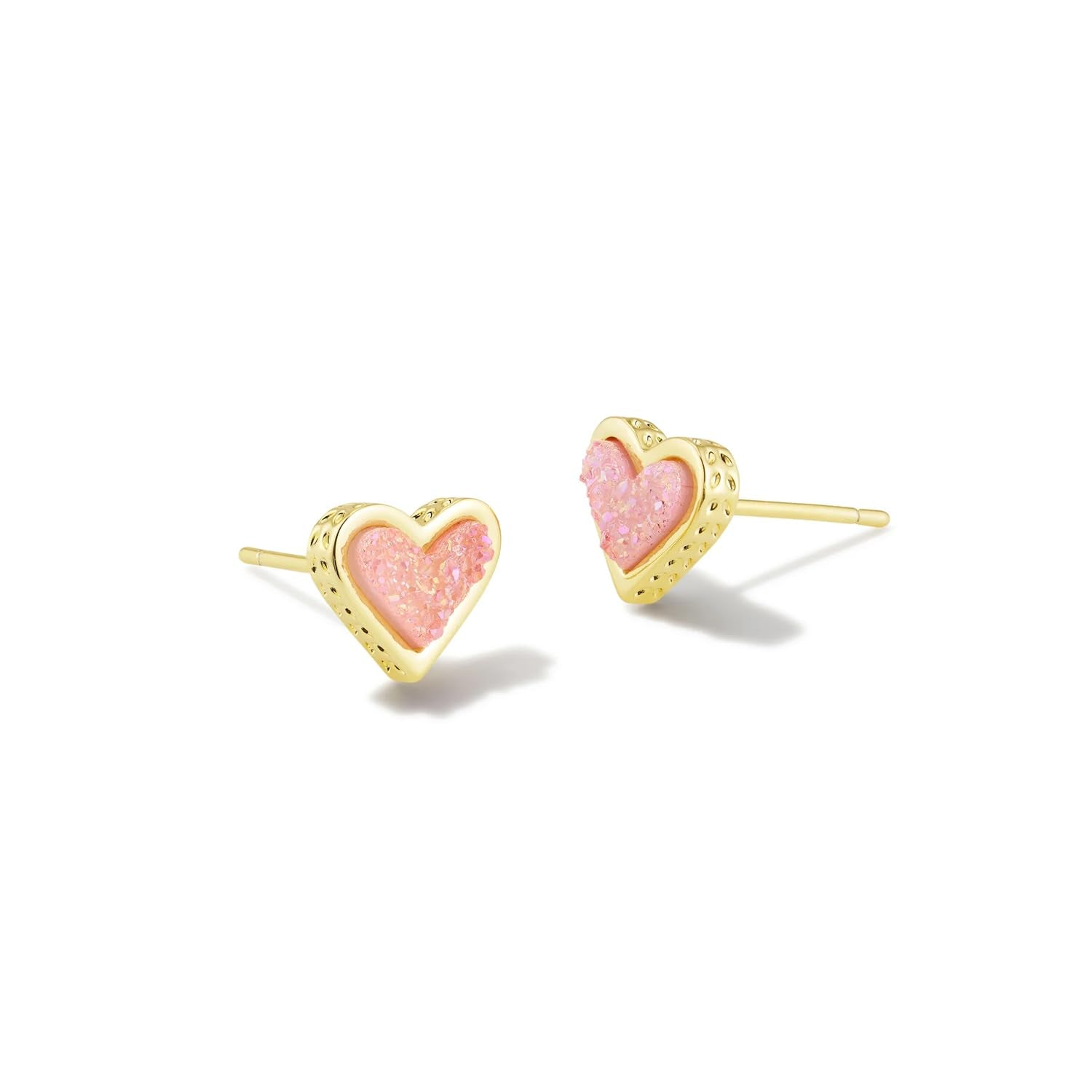 Kendra Scott Framed Ari Heart Stud Earrings for Women, Fashion Jewelry, 14k Gold-Plated Brass, Light Pink Drusy