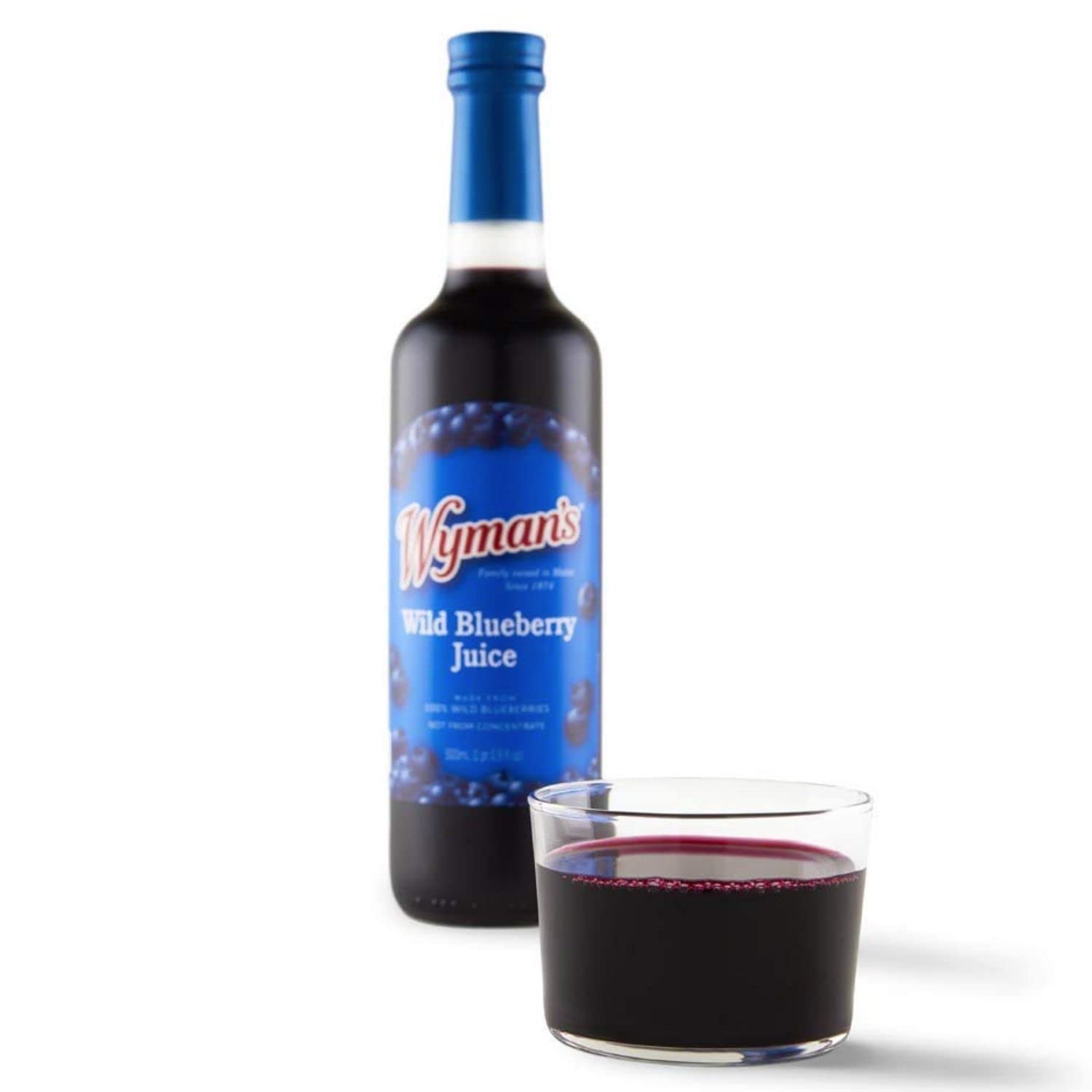 Wyman's Wild Blueberry Juice, 100% Juice, No Sugar Added, Glass Bottled, 500mL (3 Pack)