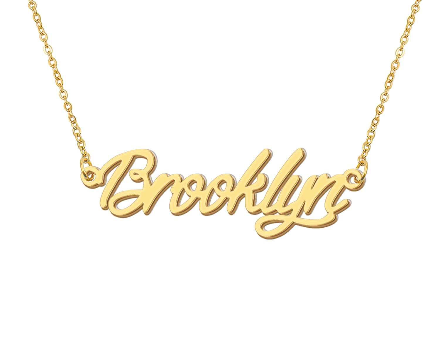 Aoloshow 18k Gold Plated Brooklyn Name Necklace Womens Nameplate Necklaces Stainless Steel Jewelry for Valentines Day