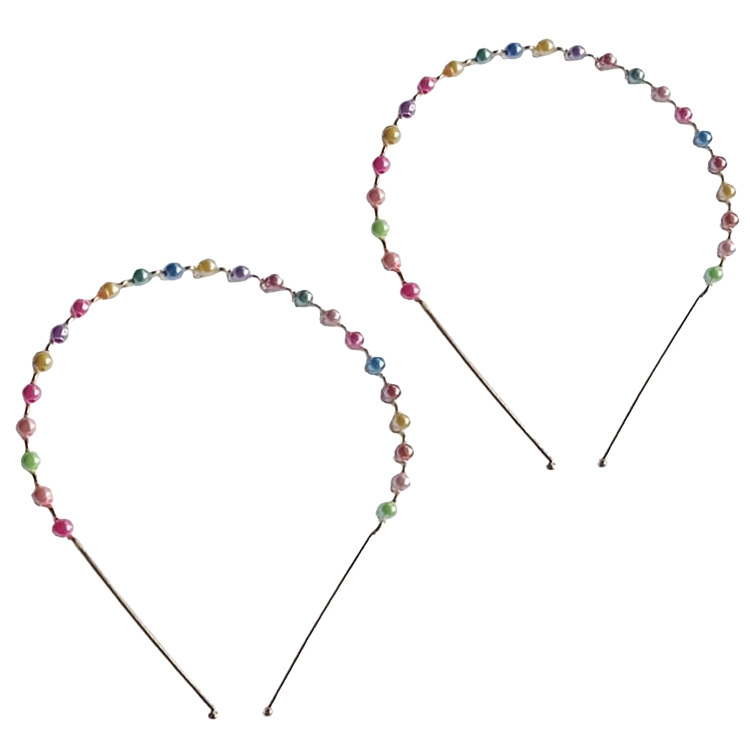 Senecio 2 Pack Golden Metal Colorful Beaded Pearl Magic Hair Band Stylish Multicolour Moti Unisex Zigzag Headband