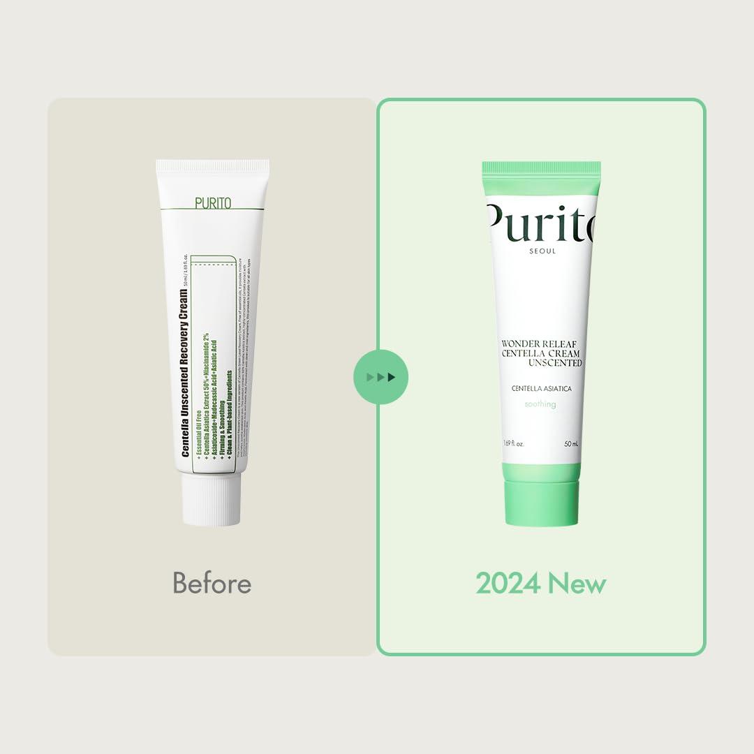 Purito Centella Unscented Cream, Korean Centella, For All Skin Types, Soothing, Facial Cream For Face, K-Beauty, Korean Skin Car