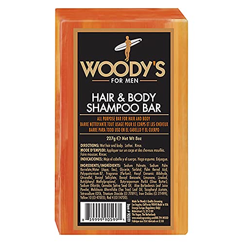 Woodys Hair Shampoo & Body Bar For Men, 2-In-1 Bar Soap For Hair, Face, And Body, Rich And Thick Lather Formula, Conditions, Nou