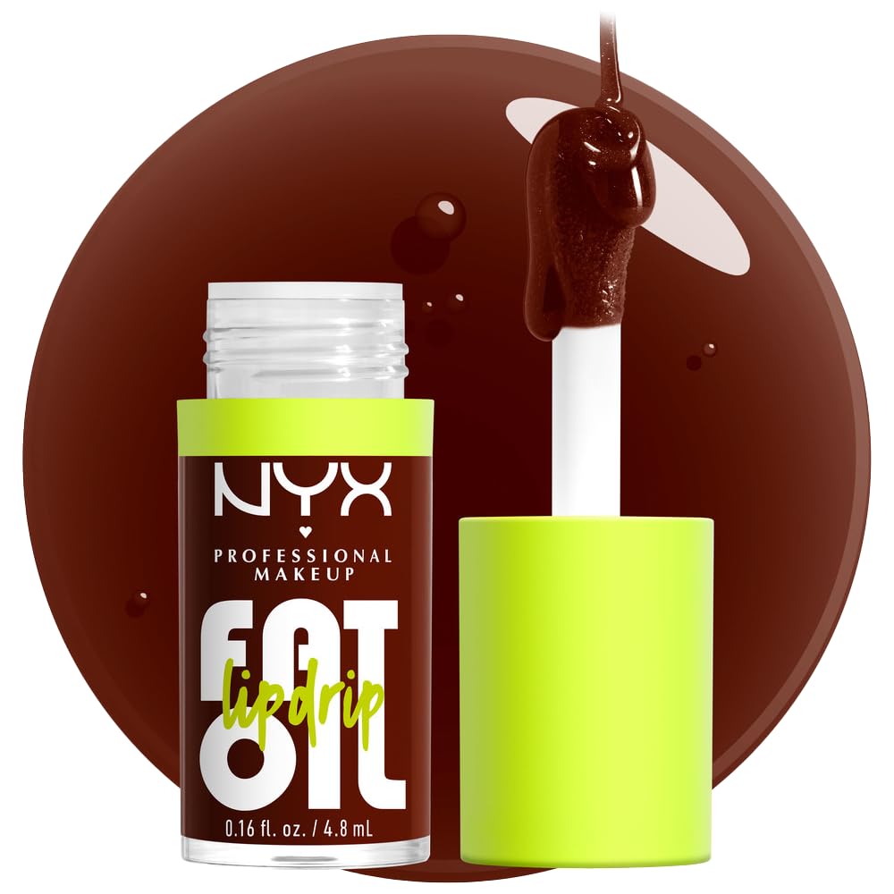 NYX PROFESSIONAL MAKEUP Fat Oil Lip Drip, Moisturizing, Shiny and Vegan Tinted Lip gloss - Status Update (Rich chocolate)