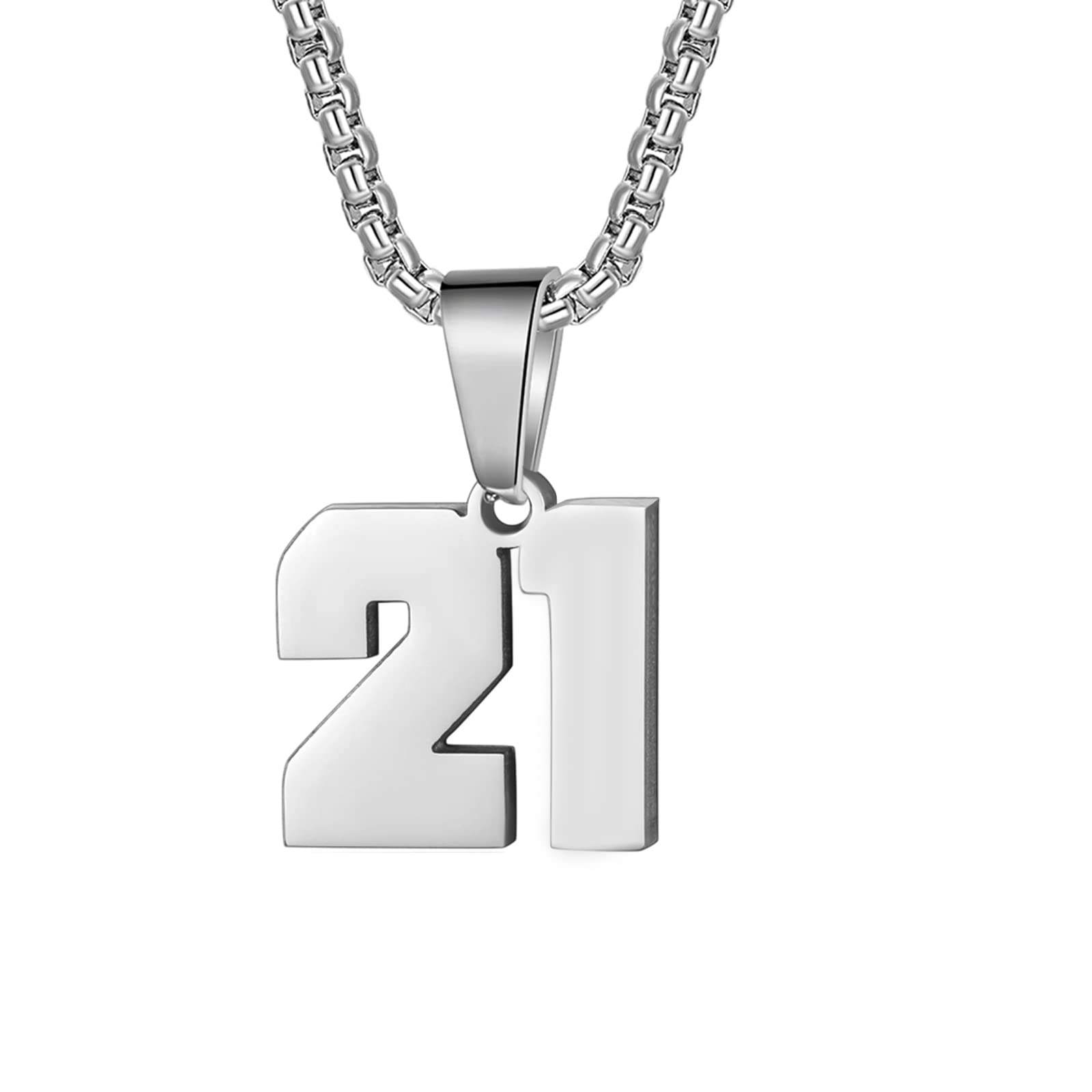 Number Necklaces Personalized Necklaces Silver Initial Number Pendant Stainless Steel Chain Movement Necklaces for Men Women (21