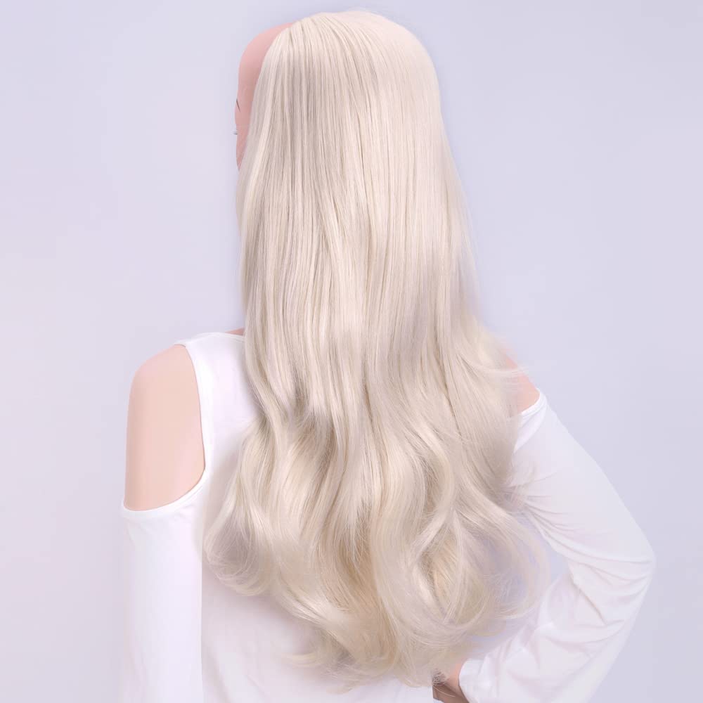 24'' Long Straight Wavy Clip in Half Head Tied Wig Synthetic Hair Extensions For Women 210g 13#