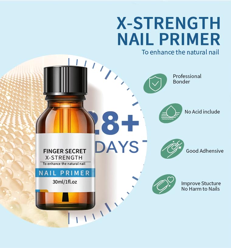 Get Salon-Quality Nails with BEVINAS 30ml/1.0flzo Nail Primer x-Strength,No Lift Goodly for Lasting Manicures Nail Polish Base C