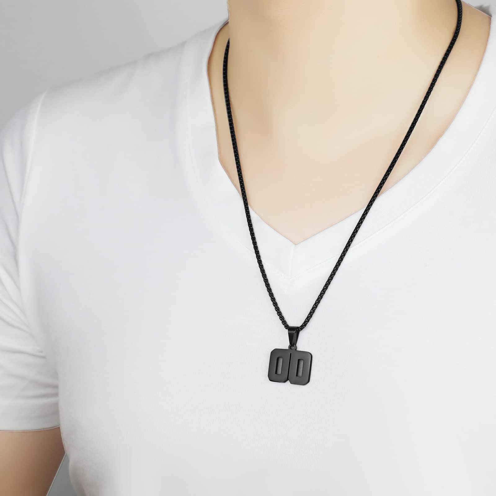Number Necklaces Personalized Necklaces Black Initial Number Pendant Stainless Steel Chain Movement Necklaces for Men Women (14)