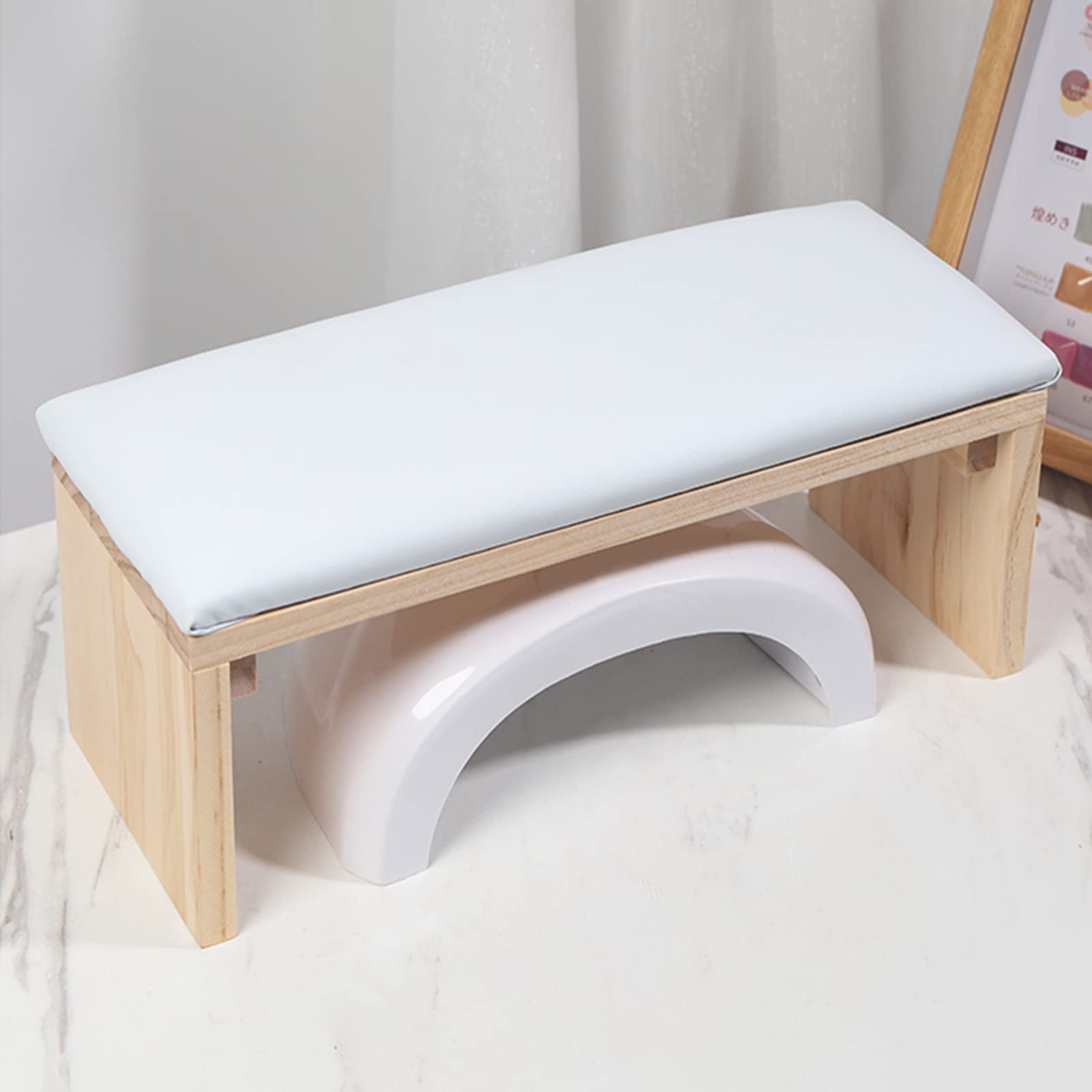 Arm Rest for Nail Techs, Professional Microfiber Leather Nail Arm Rest Cushion with Soft High-Density Sponge Solid Wood Table No